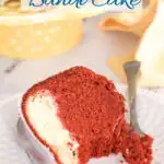 a pinterest image for red velvet pound cake with text overlay