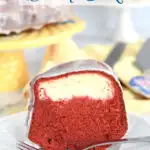a pinterest image for red velvet bundt cake with text overlay