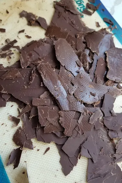chocolate flakes on a baking sheet