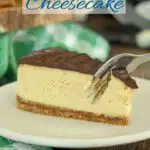 a pinterest image for baileys cheesecake with text overlay