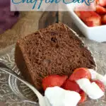 a pinterest image for chocolate chiffon cake with text overlay