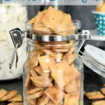 a pinterest image for sourdough cheese crackers with text overlay