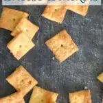a pinterest image for sourdough cheese crackers with text overlay