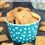 a pinterest image for sourdough cheese crackers with text overlay