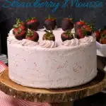 a pinterest image for chocolate strawberry cake with text overlay