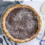 a pinterest image for Chocolate Buttermilk Pie with text overlay