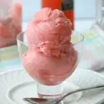 a pinterest image for rhubarb sorbet with text overlay