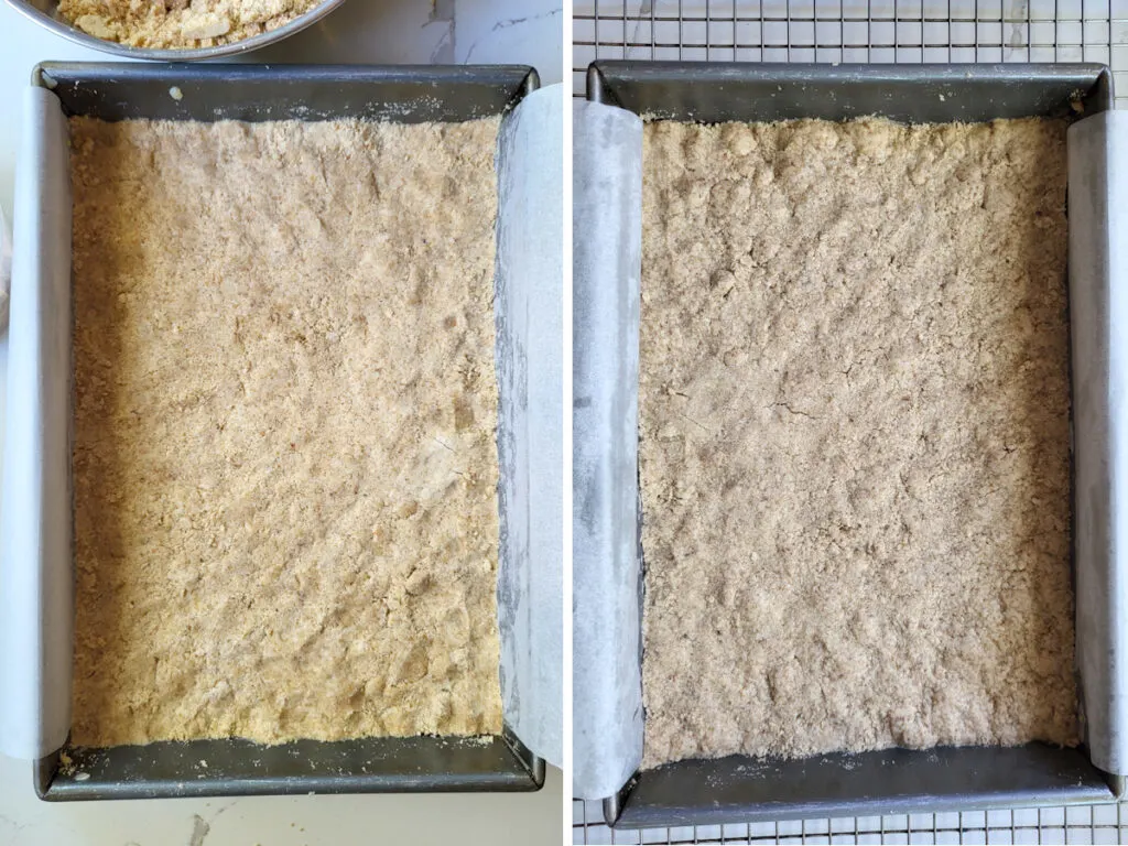 a pan of dough before and after baking.