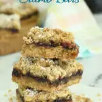 a pinterest image for Peanut Butter & Jelly Crumb Bars with text overlay