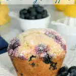 a pinterest image for sourdough blueberry muffins with text overlay
