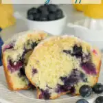 a pinterest image for sourdough blueberry muffin with text overlay