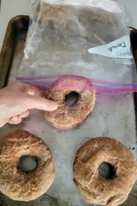 frozen donuts on a sheet pan