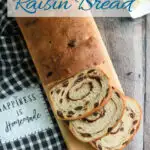 a pinterest image for sourdough cinnamon raisin bread with text overlay