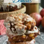 a pinterest image for apple fritter donuts with text overlay