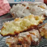 a pinterest image for apple fritter donuts with text overlay