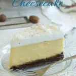 a pinterest image for eggnog cheesecake with text overlay