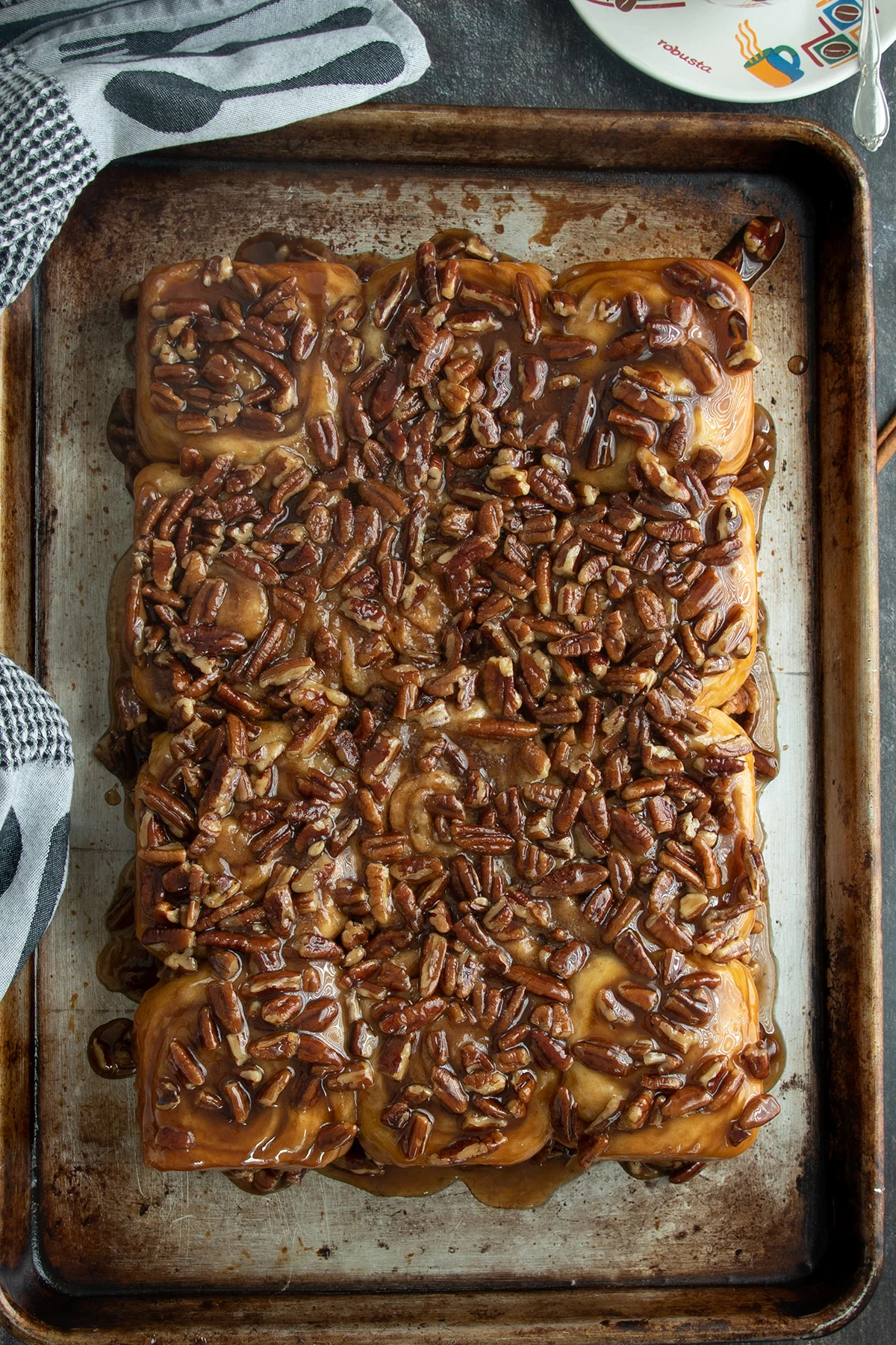 a tray of sticky buns.