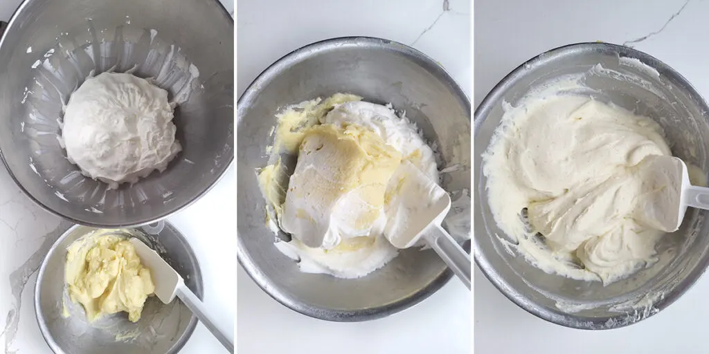 a bowl of whipped cream and a bowl of pastry cream.