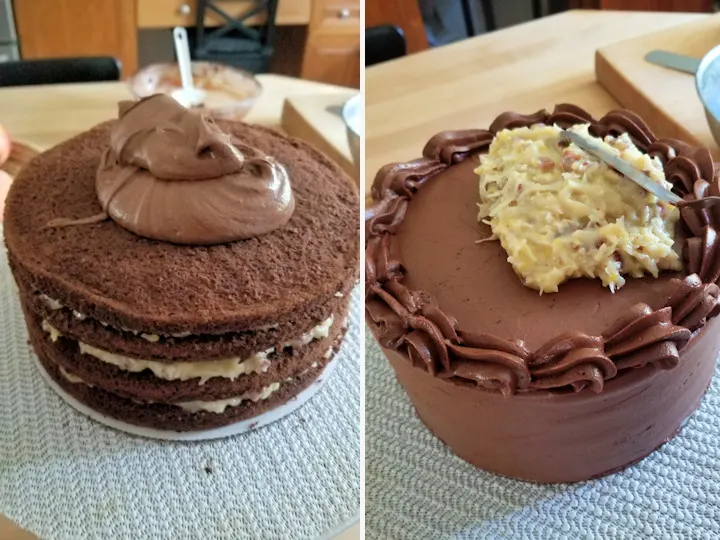 german chocolate cake before and after frosting