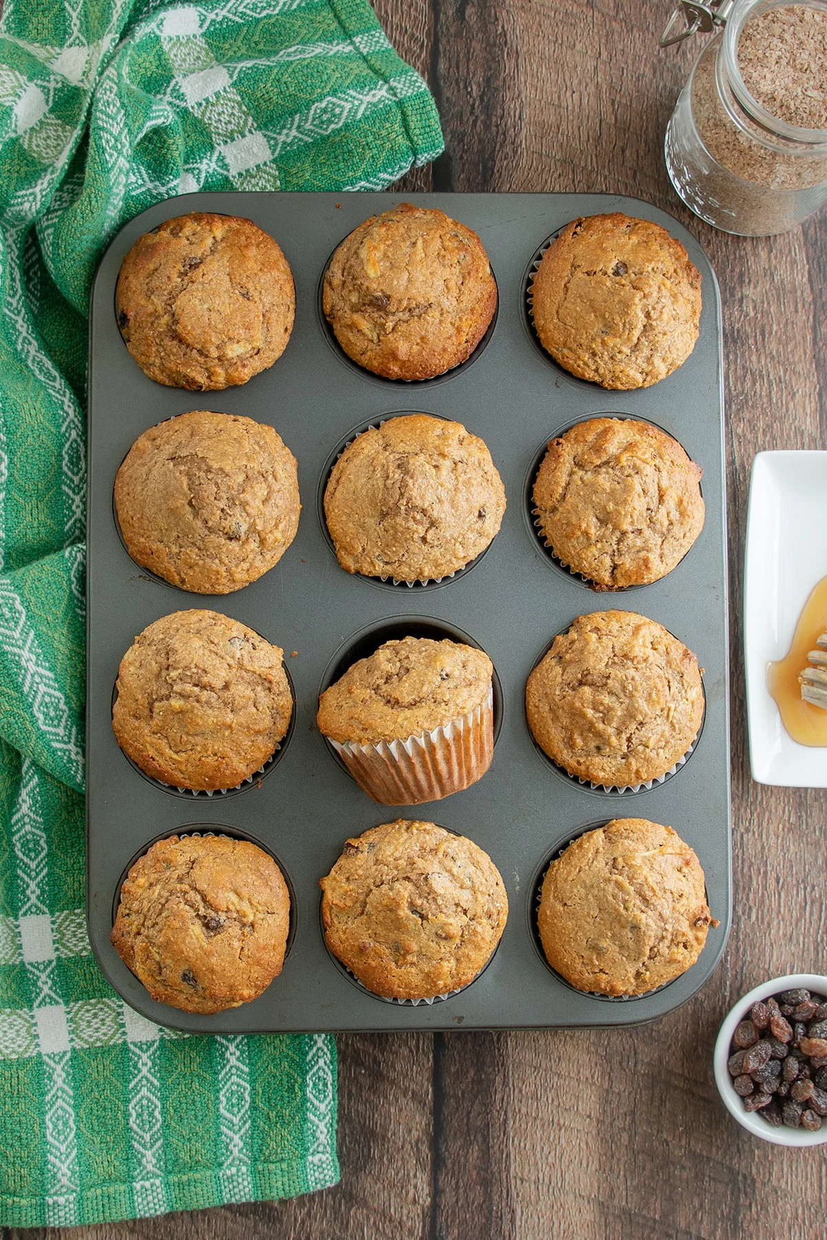 beauty shot of bran muffins.