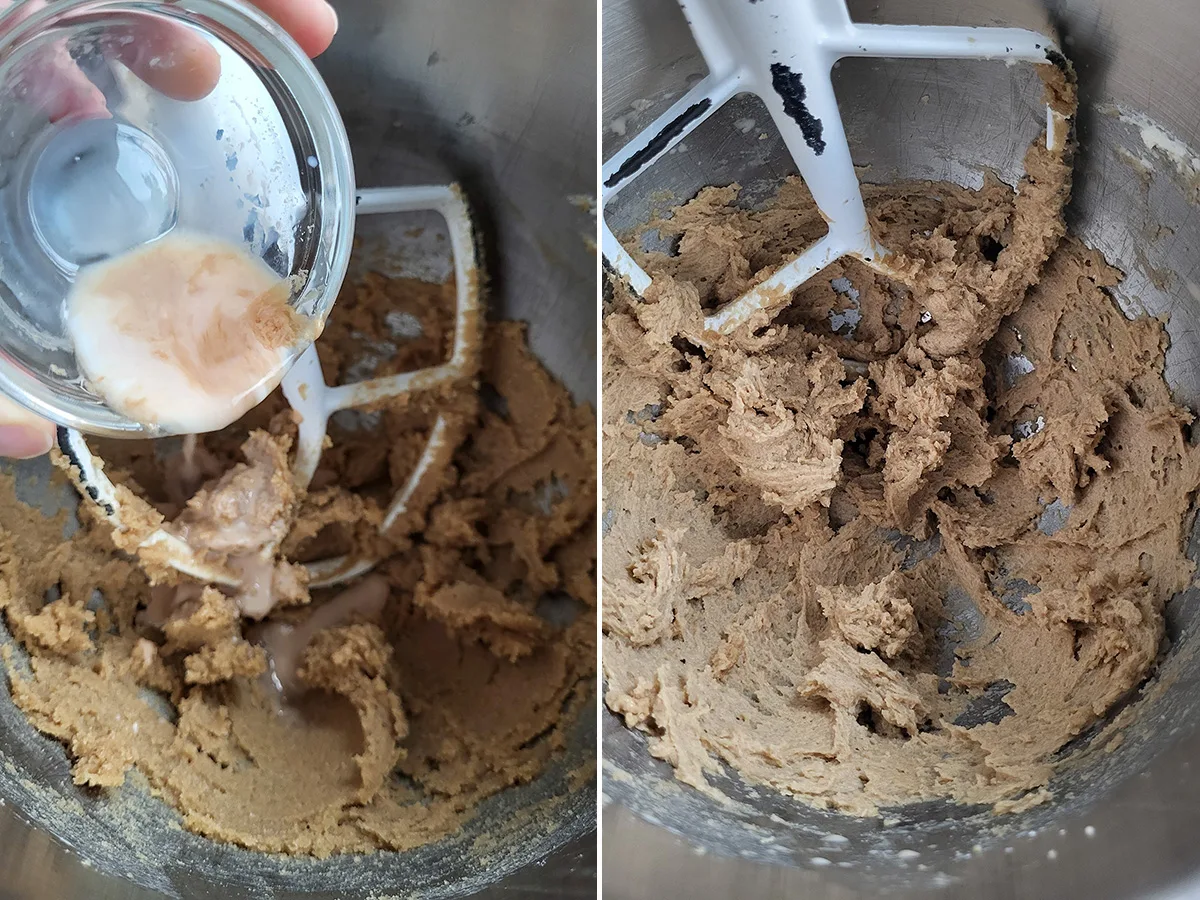 A mixing bowl with butter and sugar beaten.