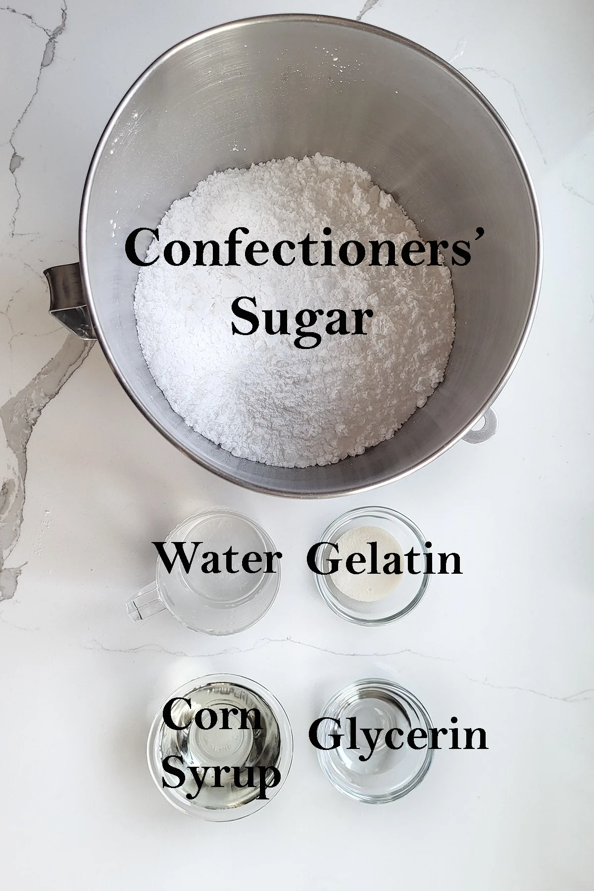 ingredients of making rolled fondant.