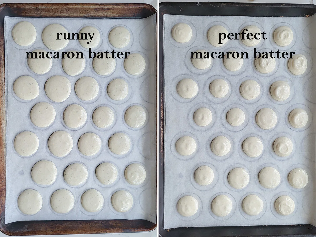 two trays of unbaked macarons