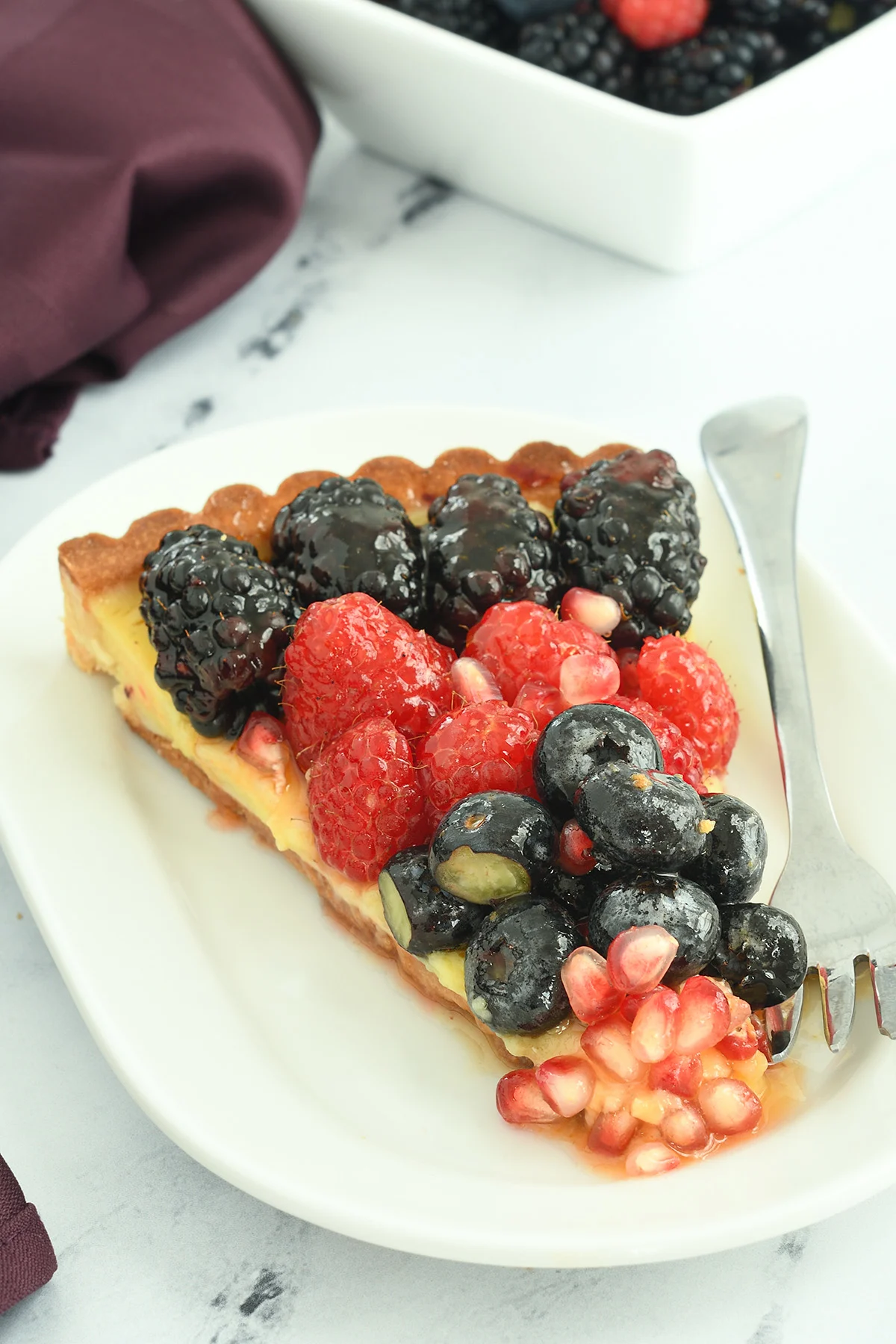 beauty shot of fruit tart slice.