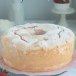 a pinterest image for strawberry angel food cake with text overlay.