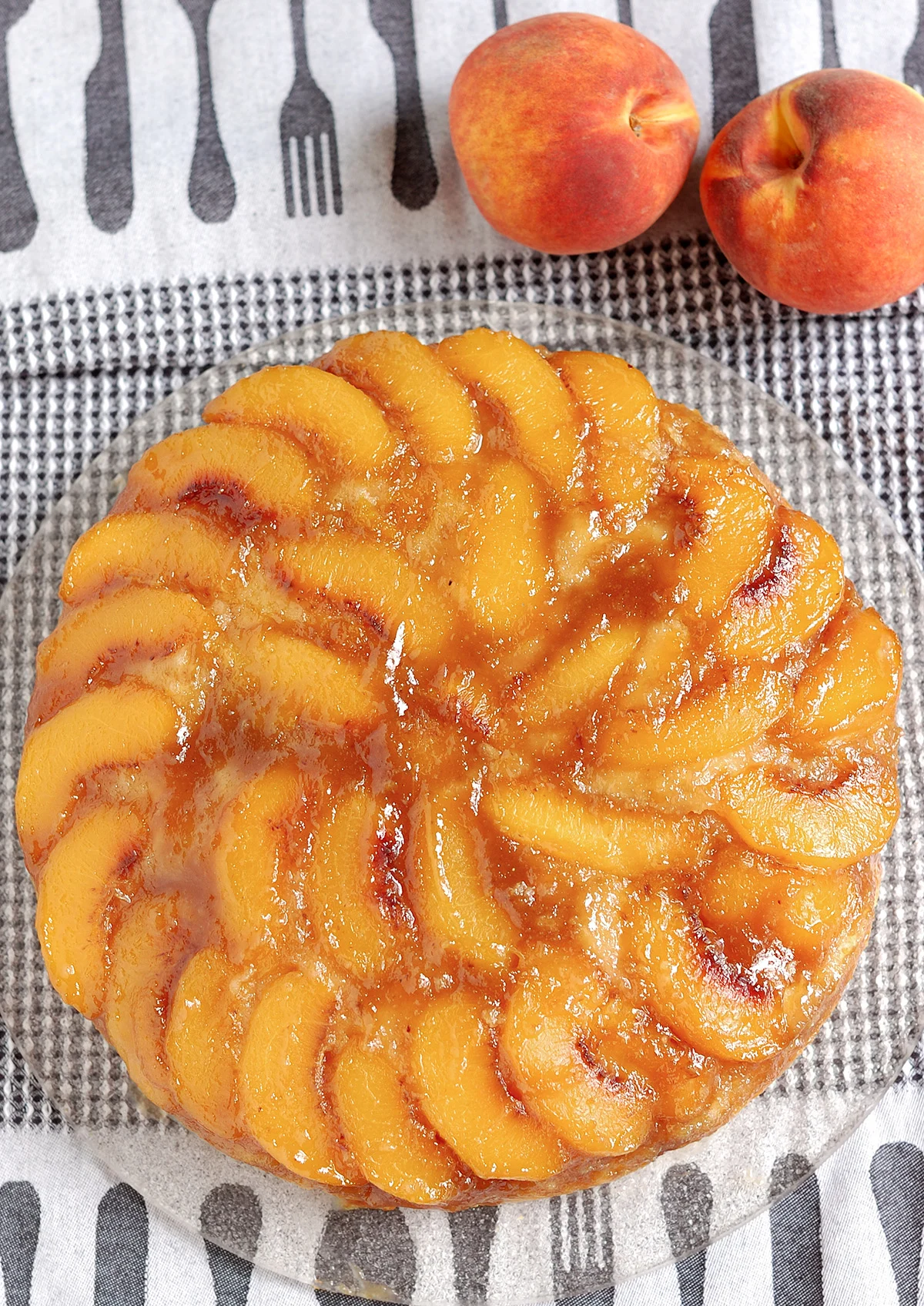 beauty shot peach upside down cake.