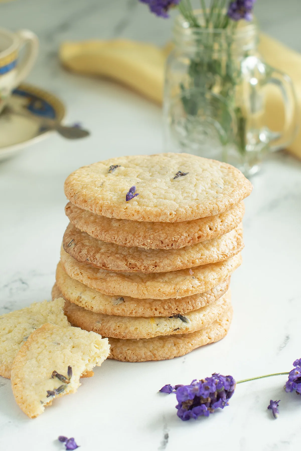 A stack of lavender cookies.