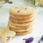 a stack of lavender cookies.