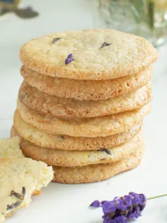 a stack of lavender cookies.
