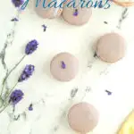 a pinterest image for lavender macarons with text overlay.