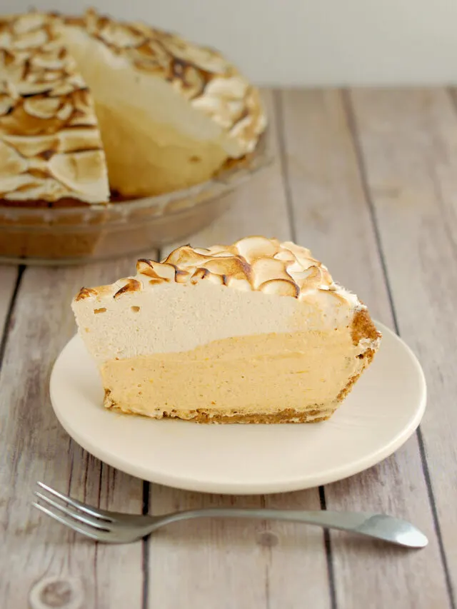 a slice of pumpkin mousse pie on a plate.