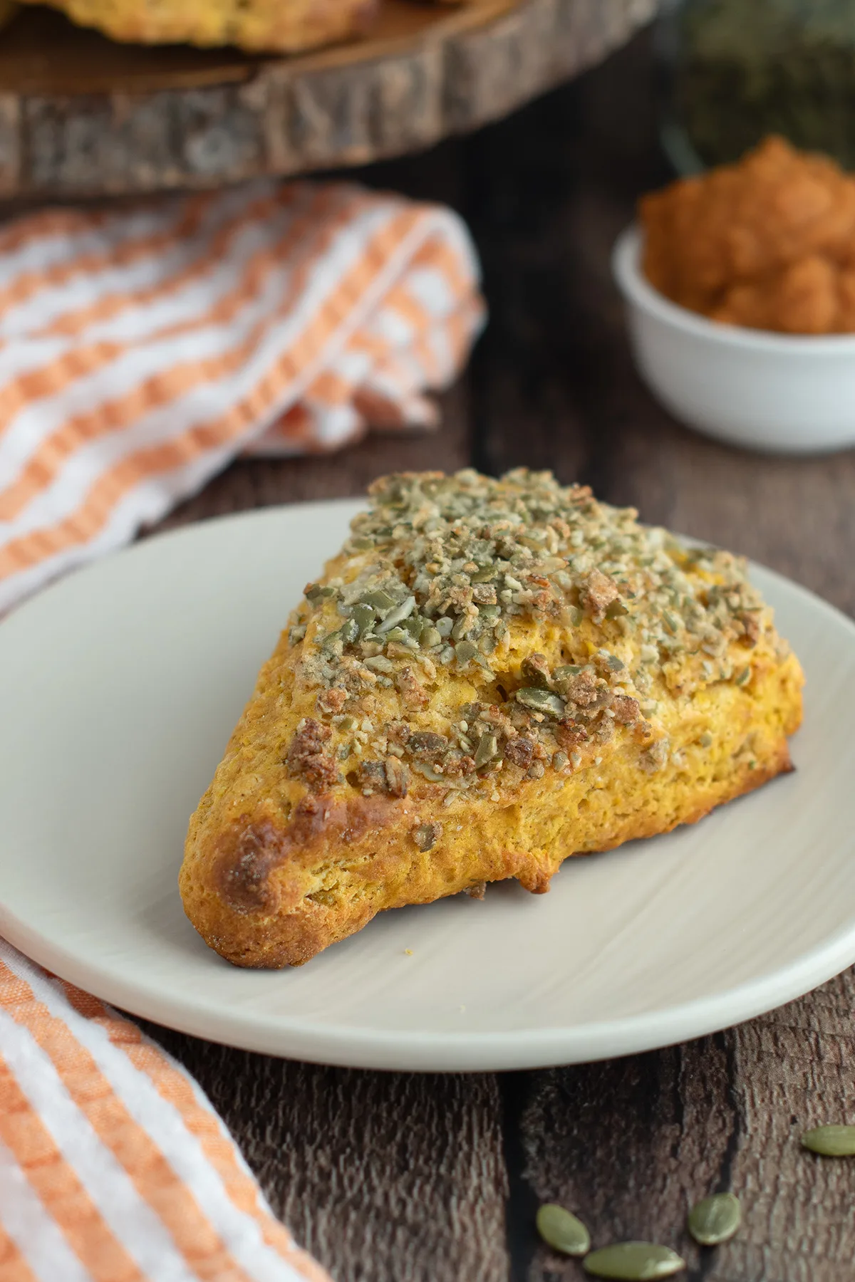 beauty shot of a pumpkin scone.