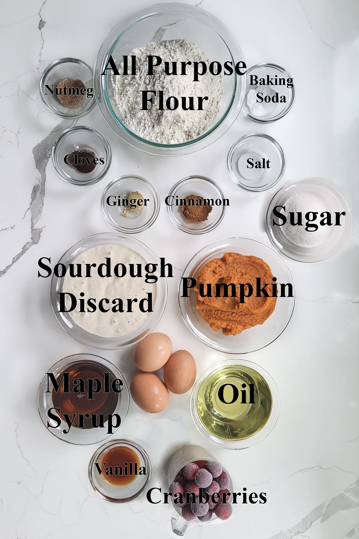 ingredients for sourdough pumpkin bread with text overlay