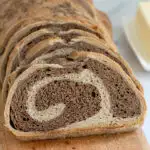 A pinterest image for marble rye bread with text overlay.
