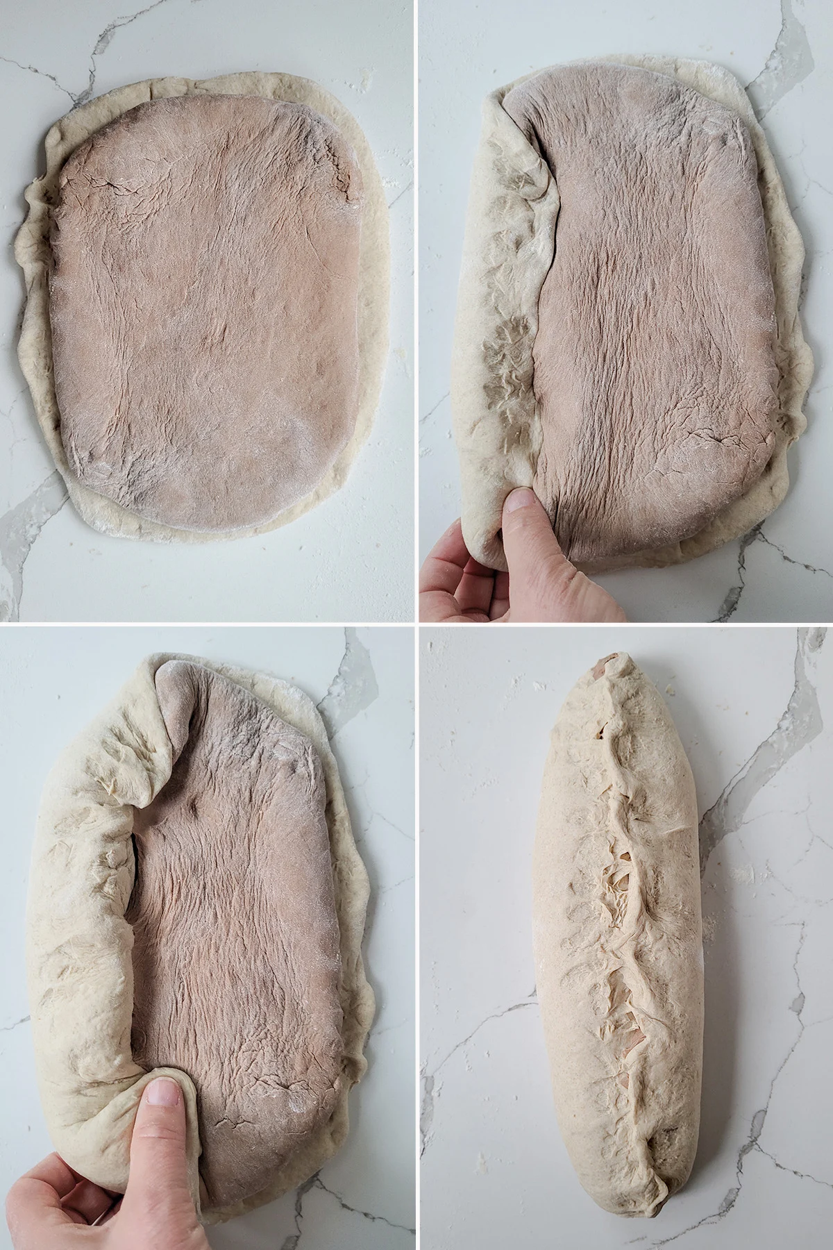 Light and dark dough on a marble surface. A loaf of bread on a marble surface.