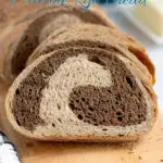a pinterest image for sourdough marble rye bread with text overlay.