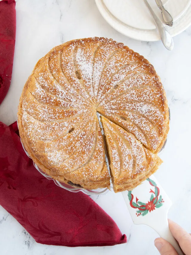 a galette des rois over view shot.