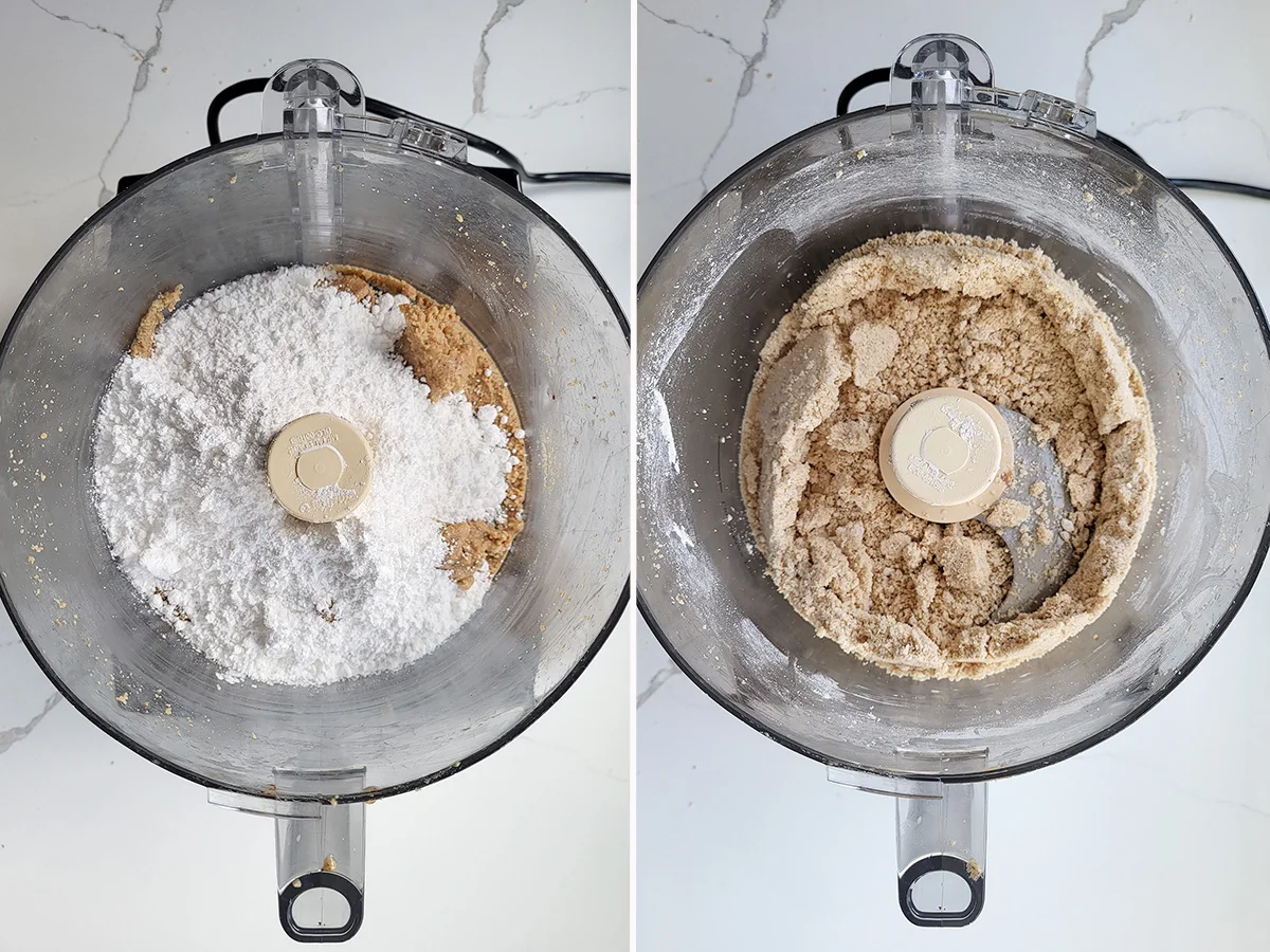 ground nuts and powdered sugar in a food processor.