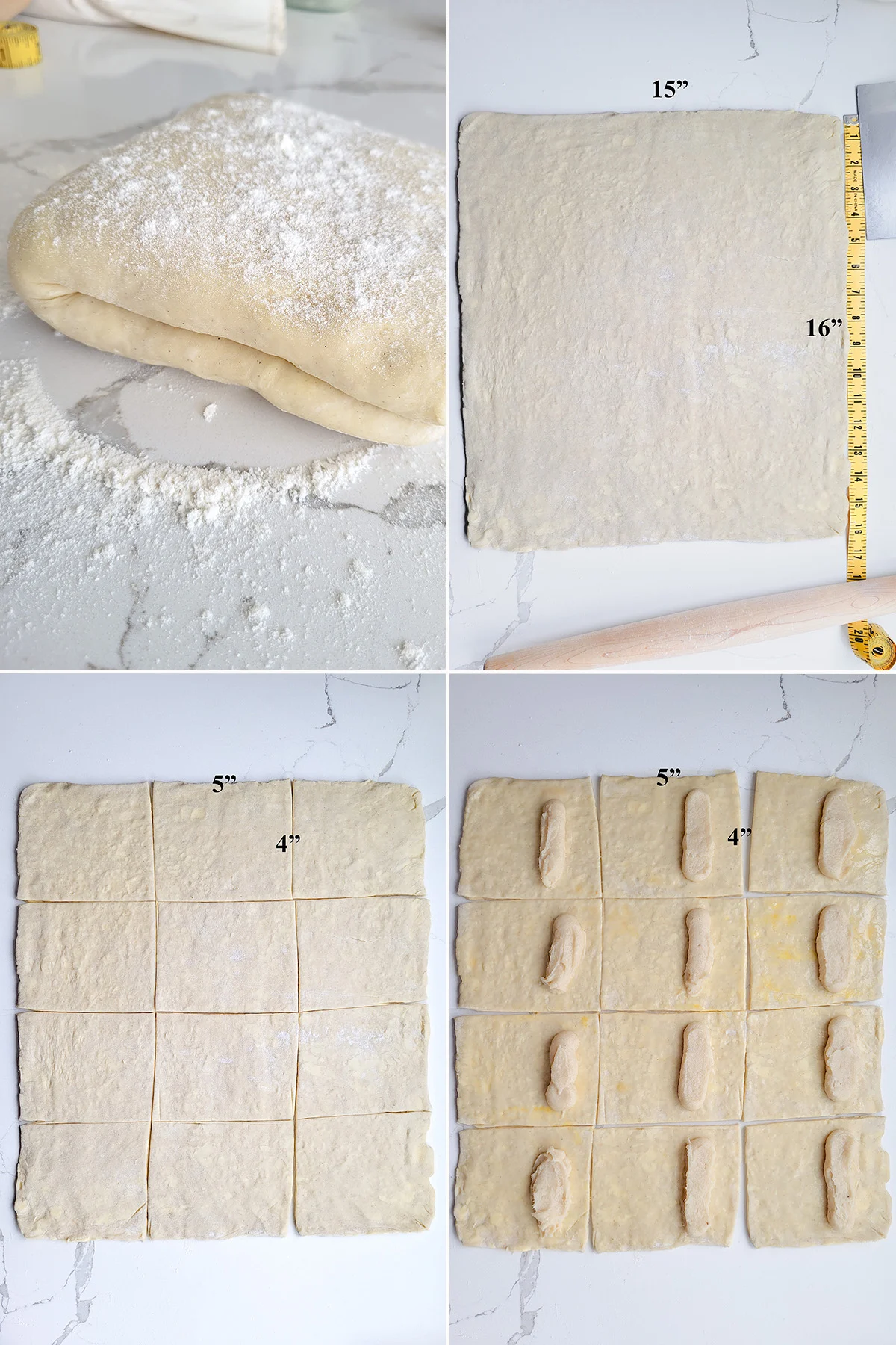 Danish dough, rolled and cut. 