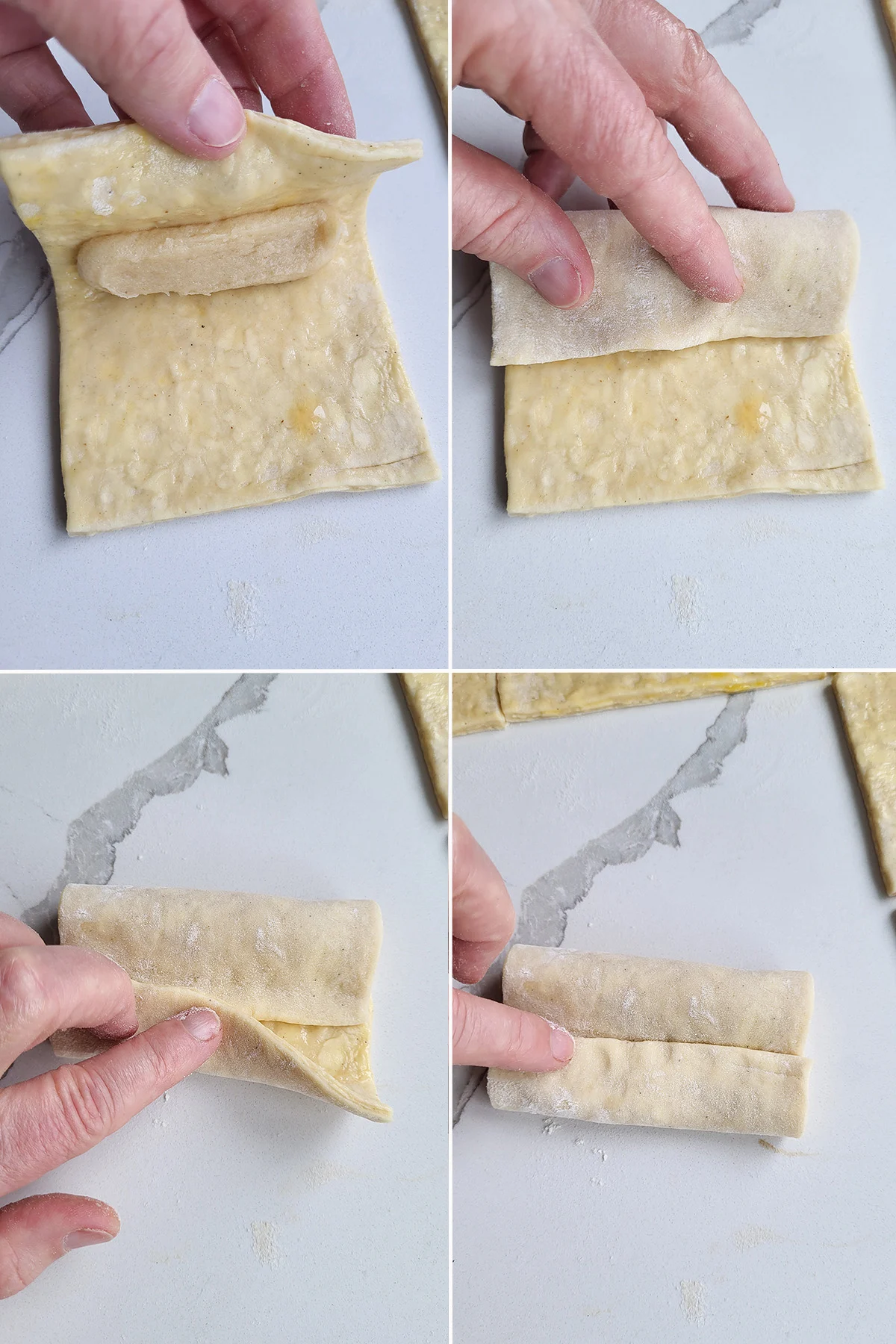 Folding danish dough over filling.