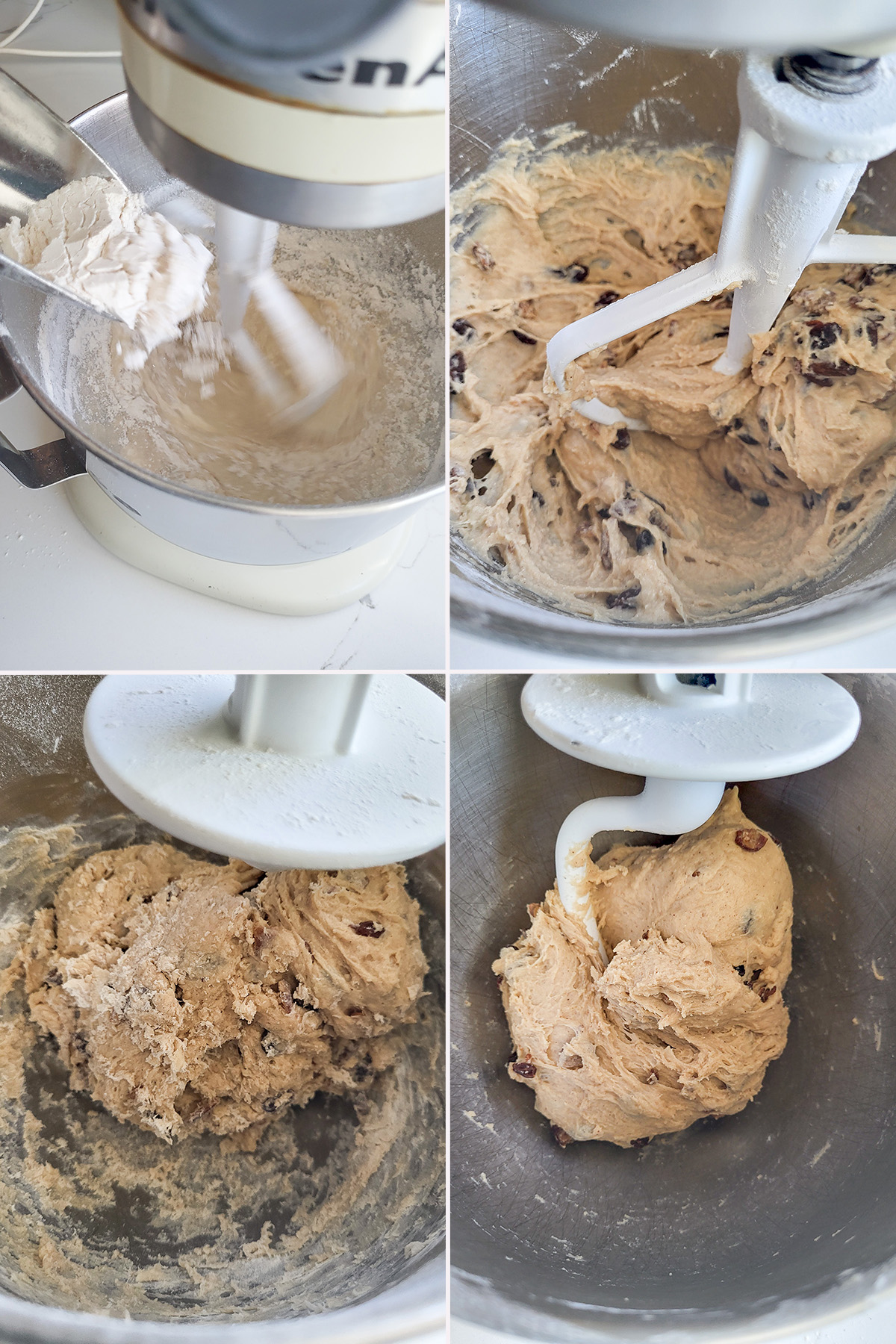 milk, flour and raising in a mixing bowl kneaded to a dough.