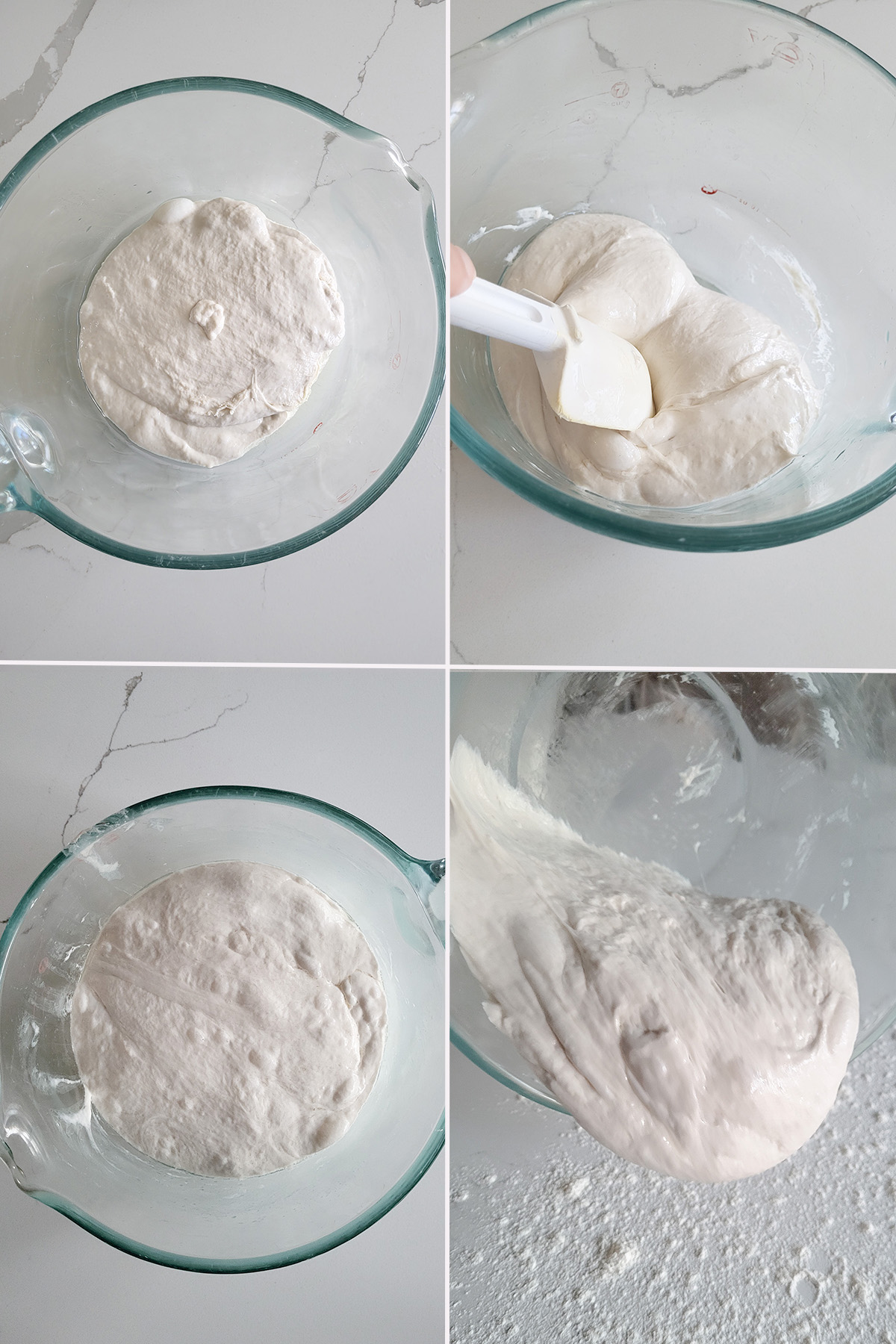 dough in a bowl before and after rising.