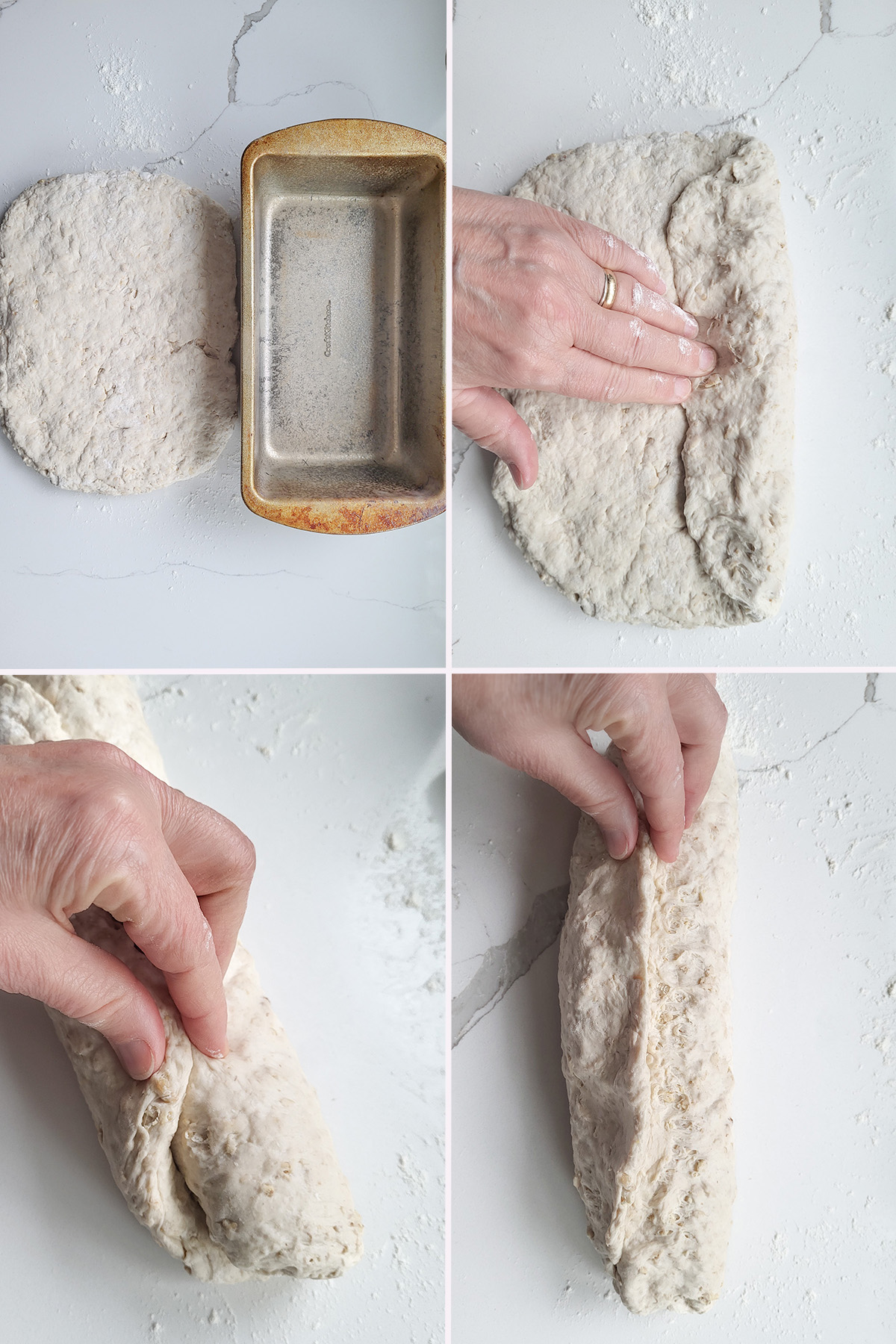 forming oatmeal dough into a loaf.