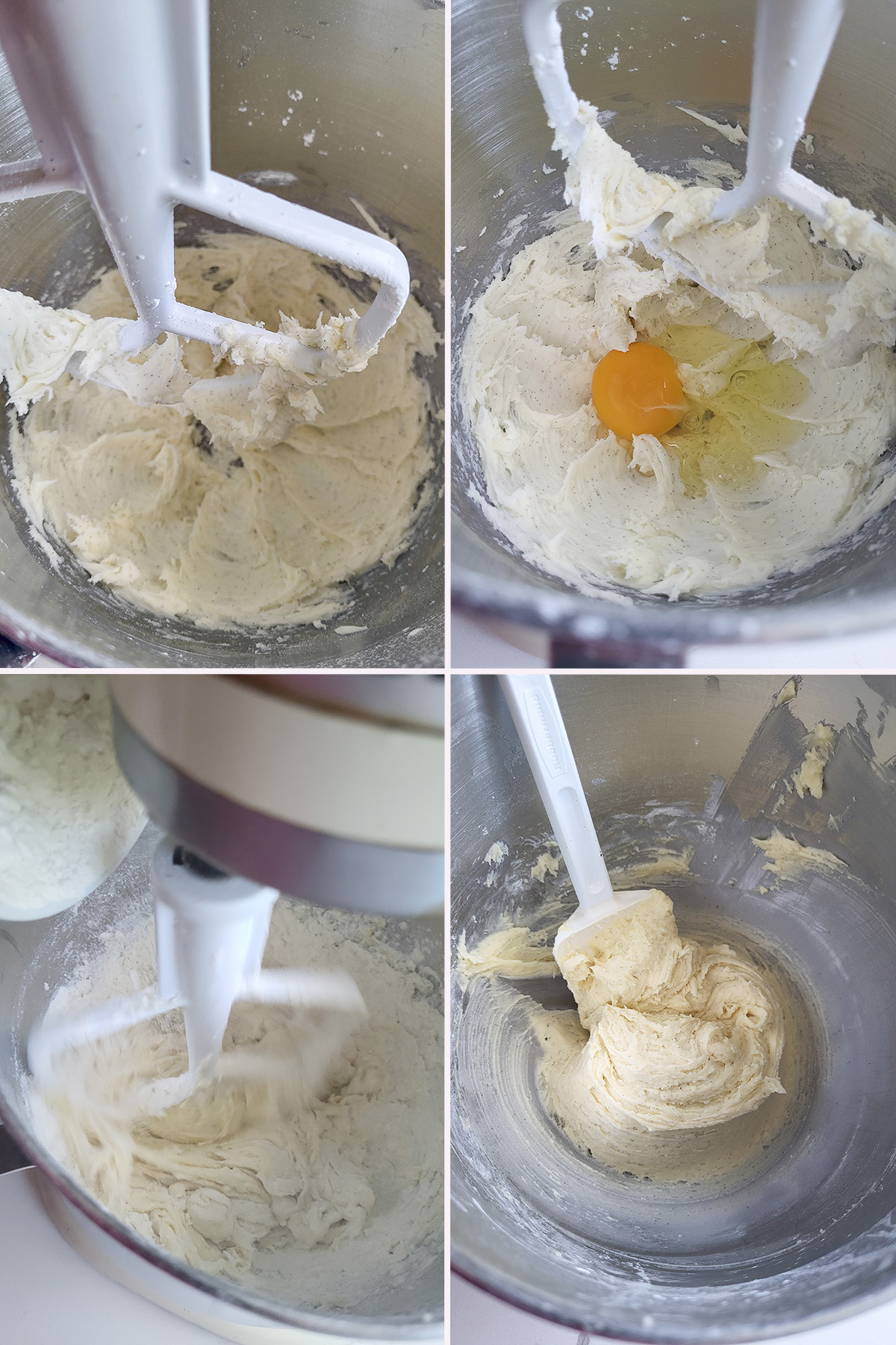 butter, sugar, egg and flour in a mixing bowl.