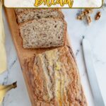 a pinterest image for banana nut bread with text overlay.