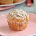 a pinterest image for rhubarb muffins with text overlay.